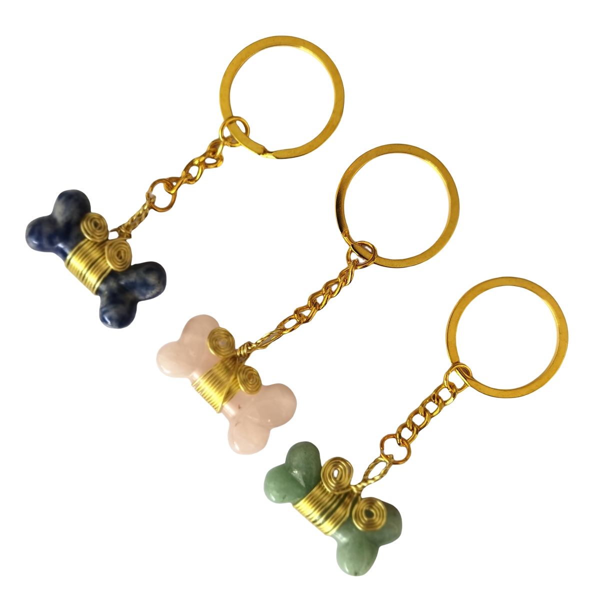 Natural Gemstone Bone Shape Pendant Healing Reiki Gem Keychain Pet Ornaments Balanced Pacification Hand Carving Bone Ornaments Dog Lovers KC1632G