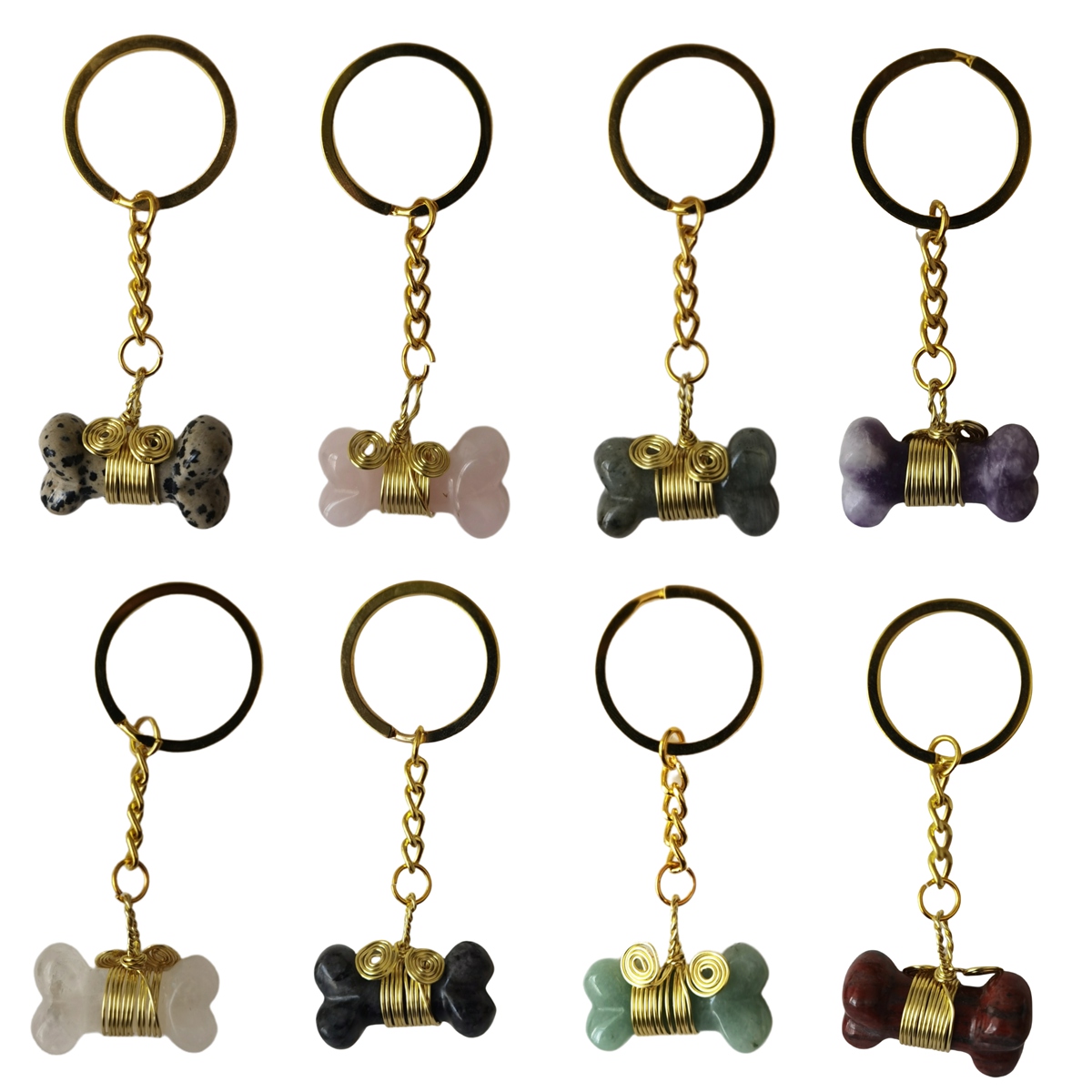 Natural Gemstone Bone Shape Pendant Healing Reiki Gem Keychain Pet Ornaments Balanced Pacification Hand Carving Bone Ornaments Dog Lovers KC1632G