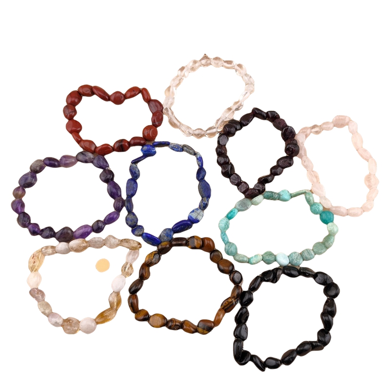 Healing Crystal Bracelets for Women Men Irregular Tumbled Stone Beaded Stretch Bracelet Semi-precious Gemstone Beads 8-12MM
