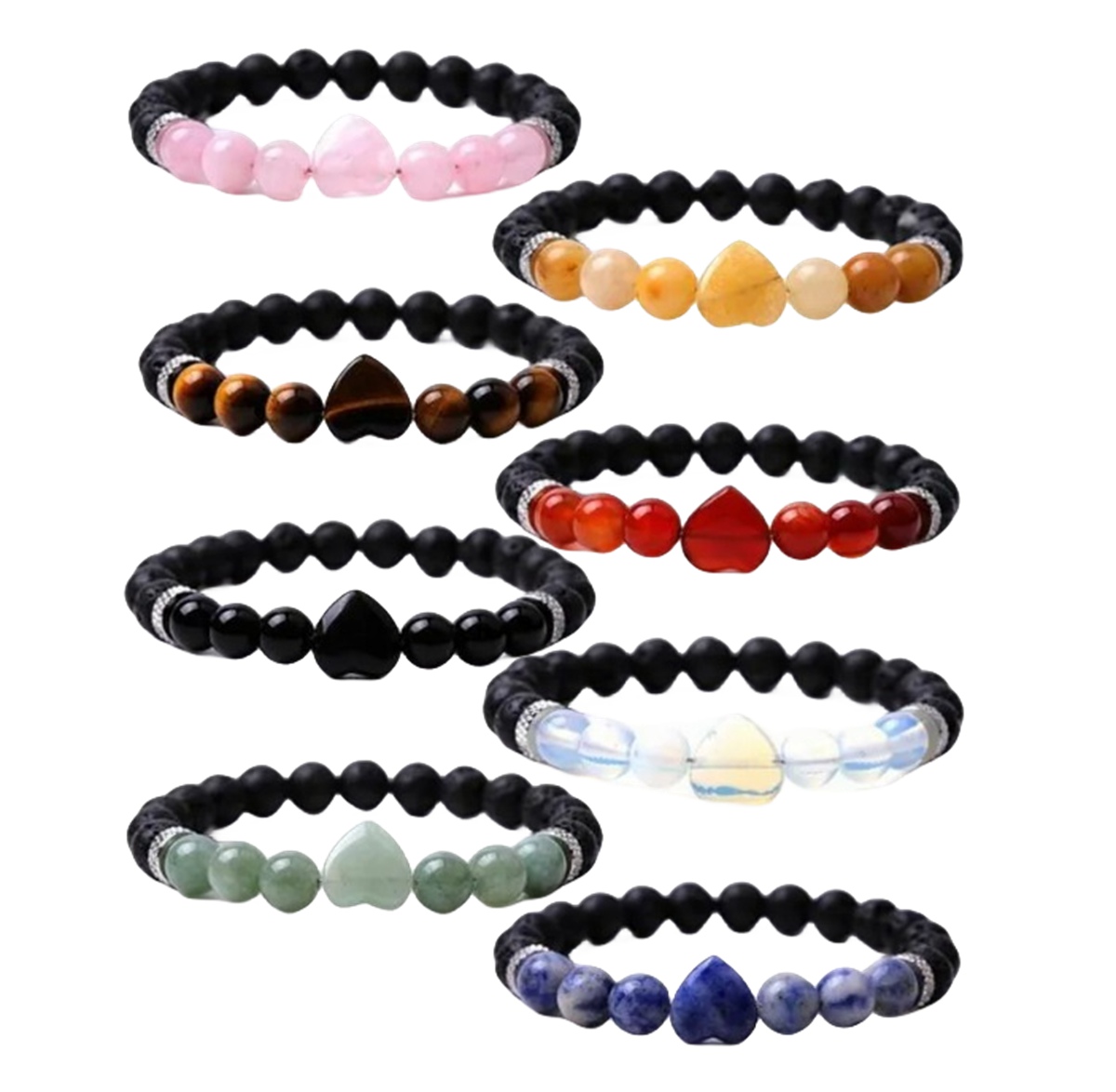 Healing Chakra Heart Stone Bracelet 8mm Beads Stretch Bangle Jewelry for Women