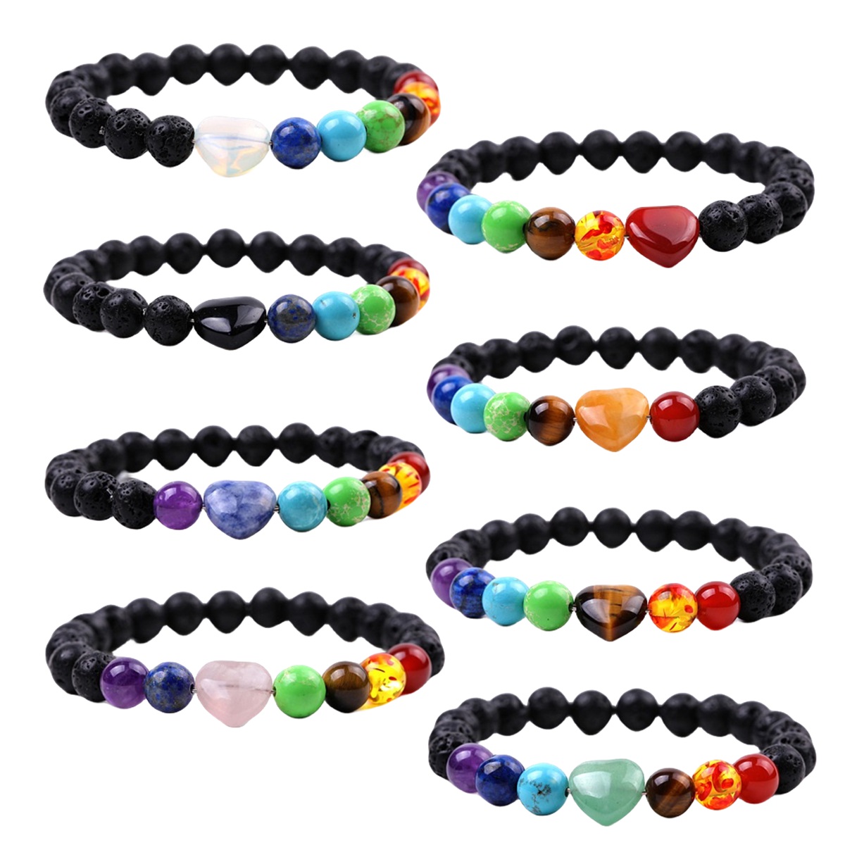 Healing Chakra Heart Stone Bracelet 8mm Beads Stretch Bangle Jewelry for Women