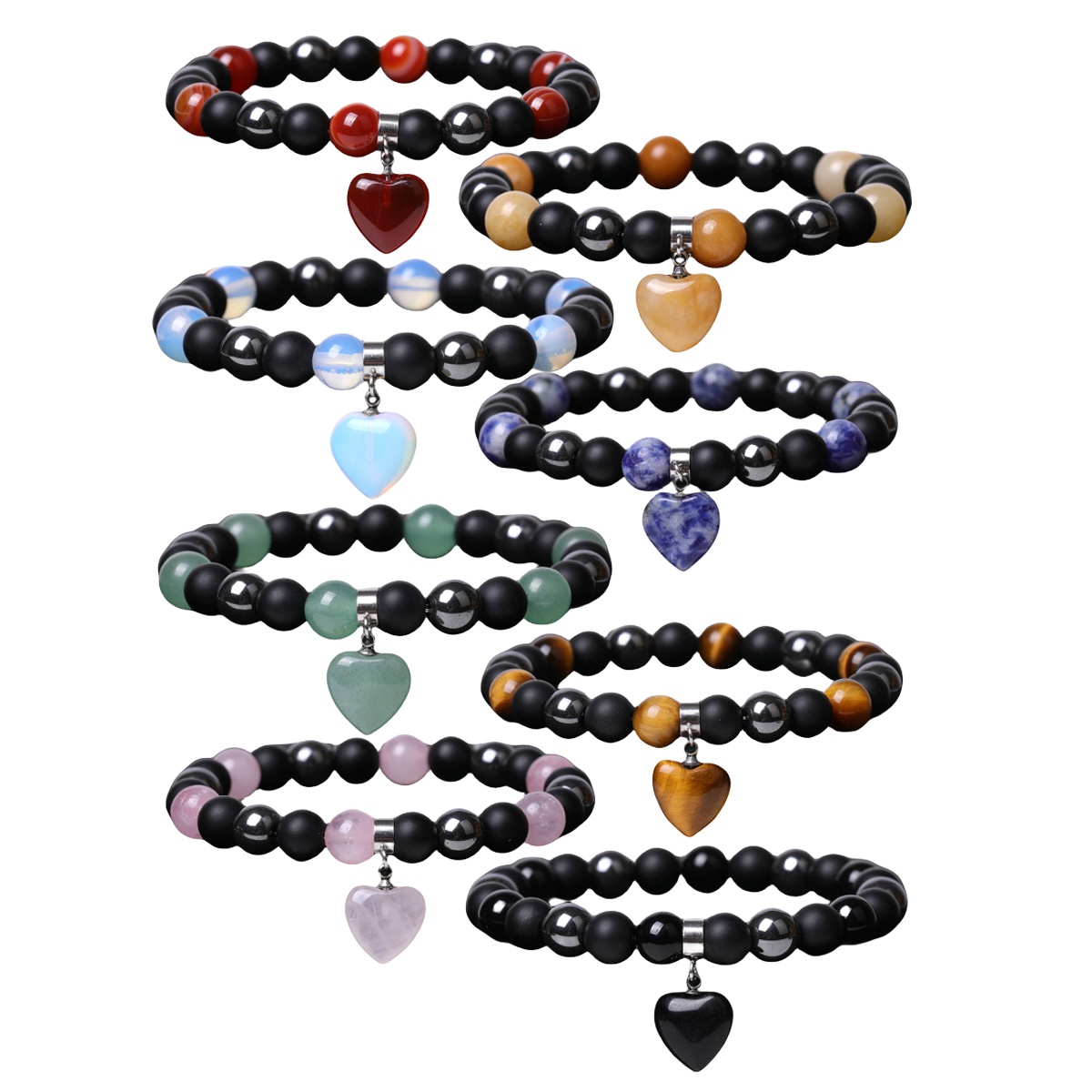 Healing Chakra Heart Stone Bracelet 8mm Beads Stretch Bangle Jewelry for Women