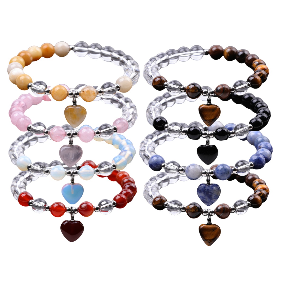 Healing Chakra Heart Stone Bracelet 8mm Beads Stretch Bangle Jewelry for Women SB2029