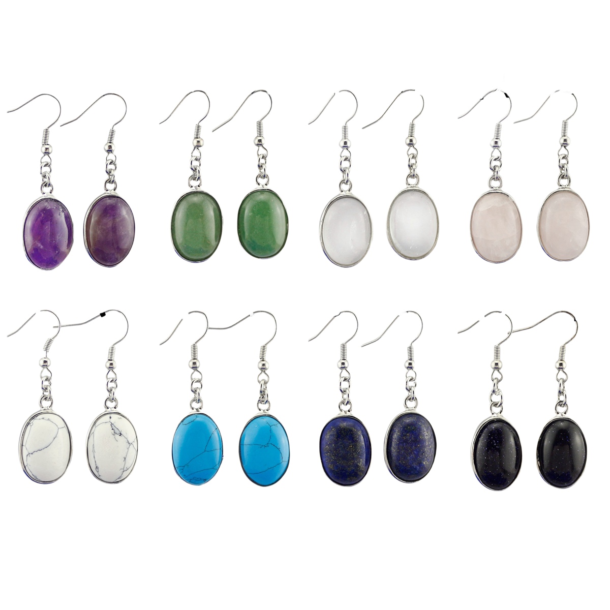 Oval Stone Charms Dangle & Drop Earrings for Women Girls Wrapped Silver Brass 
