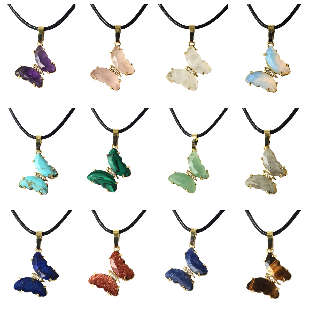 Natural Gemstone Butterfly Pendant for Making Jewelry necklace