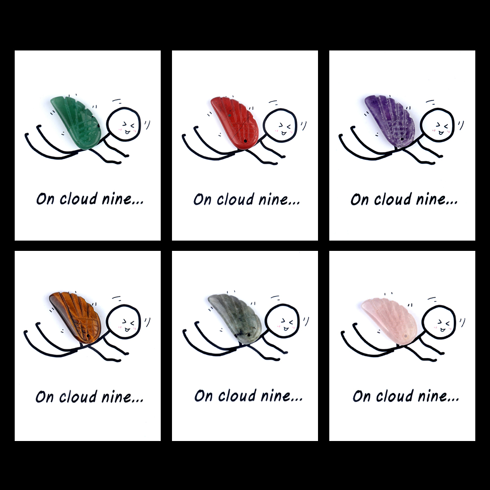 Handmade Craved Gemstone Wing Pendant SP0677-16X30MM Card Packing