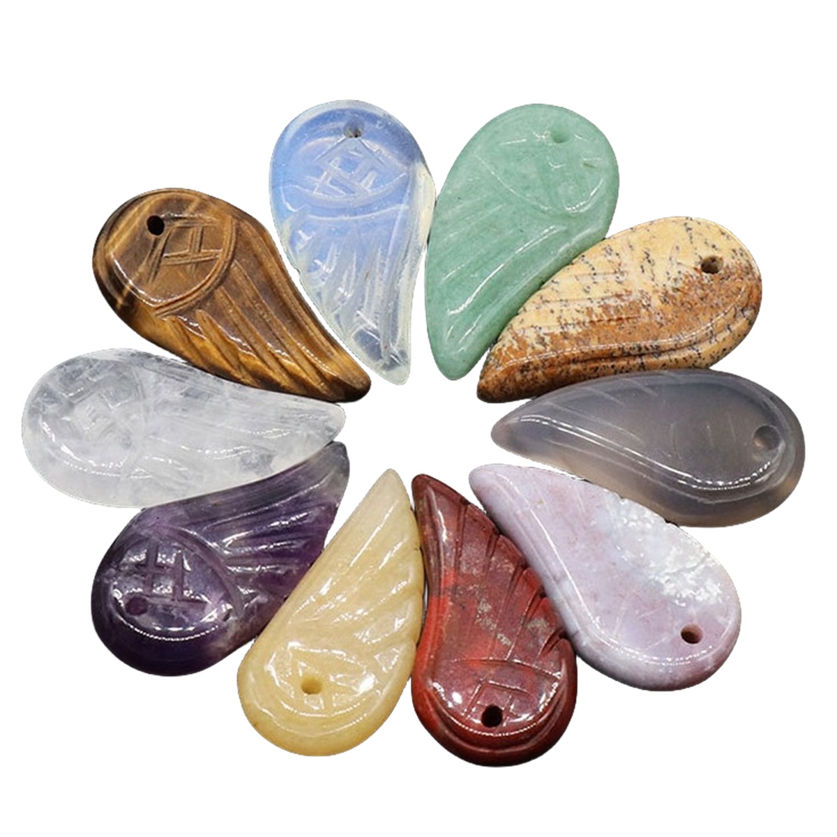 Handmade Craved Gemstone Wing Pendant SP0677-16X30MM 