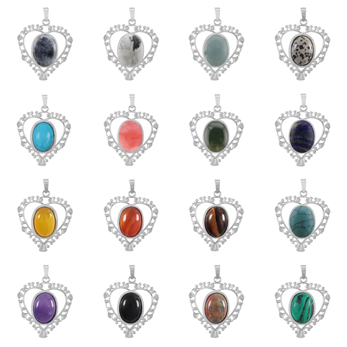 Silver Love Heart Pendant 35x46mm for Making jewelry necklace with 15x18MM natural Gemstone CABs