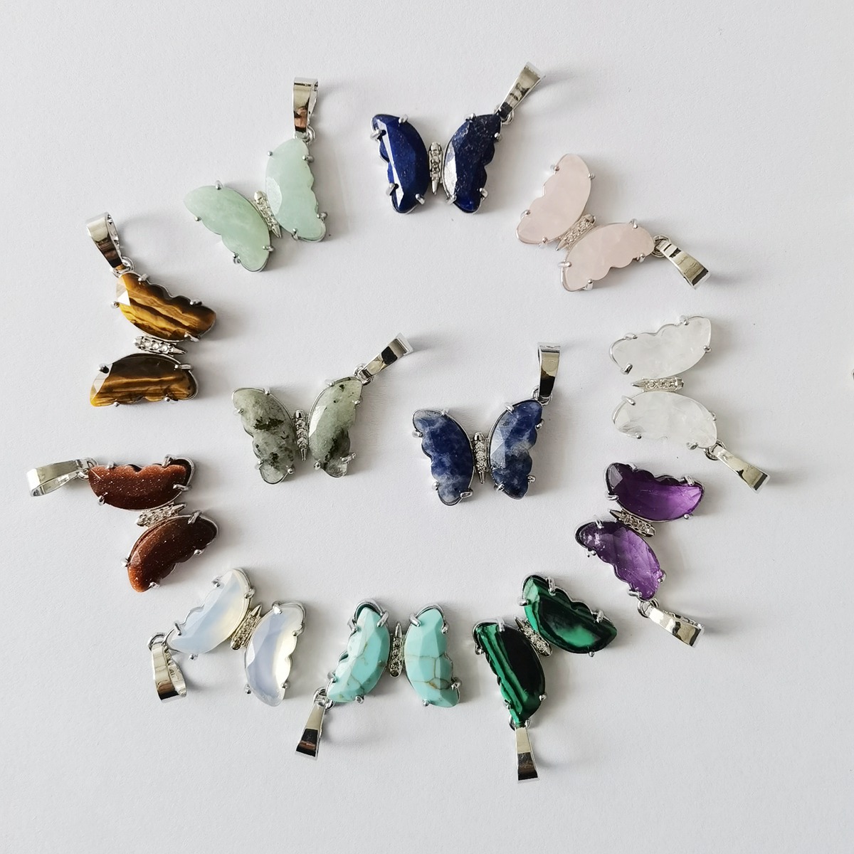 Natural Gemstone Butterfly Pendant for Making Jewelry necklace