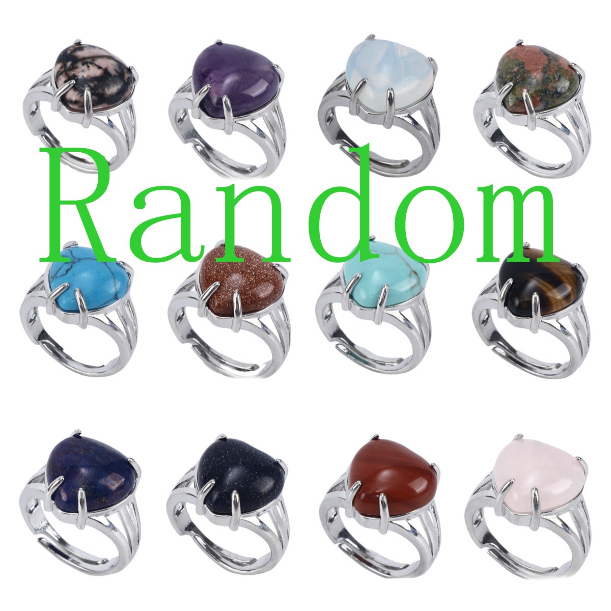 Silver Heart Stone Rings for Women Men Adjustable  SR0144S