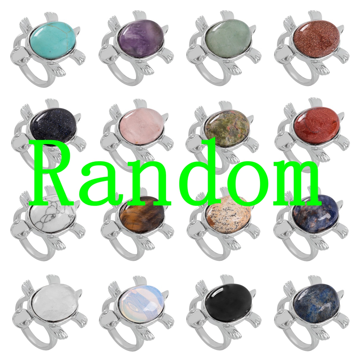 Silver Turtle & Tortoise Stone Rings for Women Men Adjustable  SR0148S