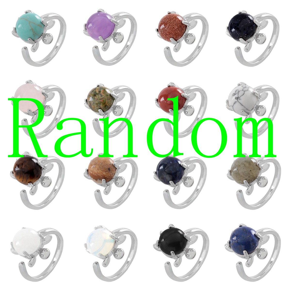 Silver Turtle & Tortoise Stone Rings for Women Men Adjustable SR0149S 10MM Gemstone CAB