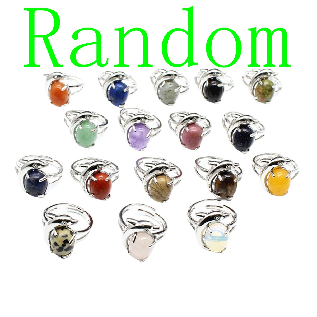 Silver Dolphin Stone Rings for Women Men Adjustable SR0150S 10MM Gemstone CAB