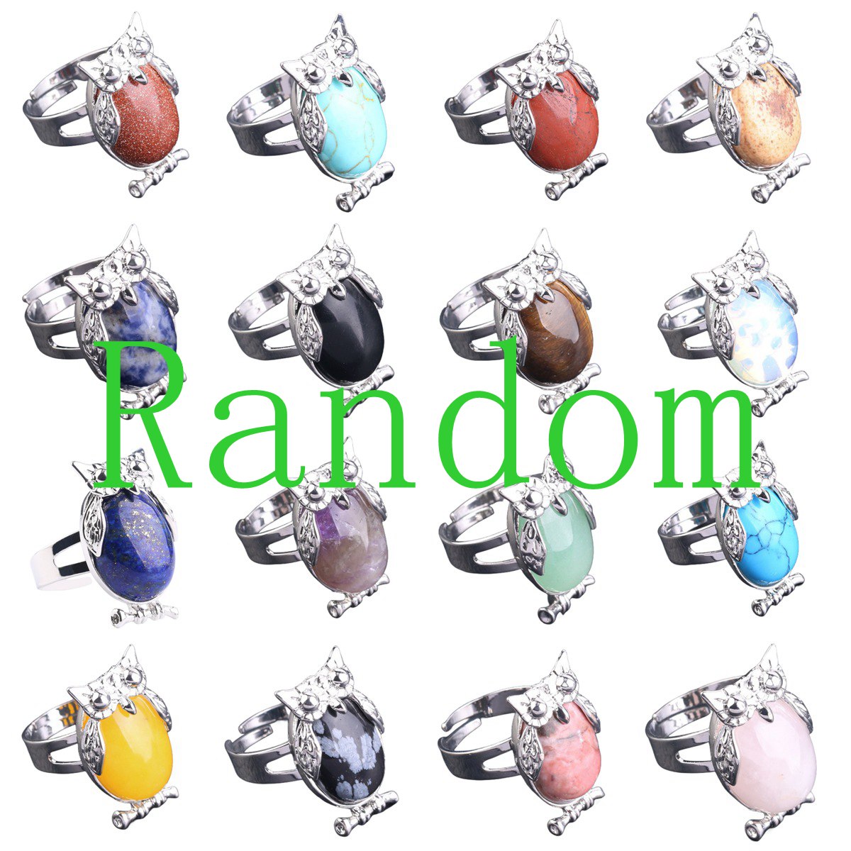 Silver Owl Stone Rings for Women Men Adjustable SR0151S
