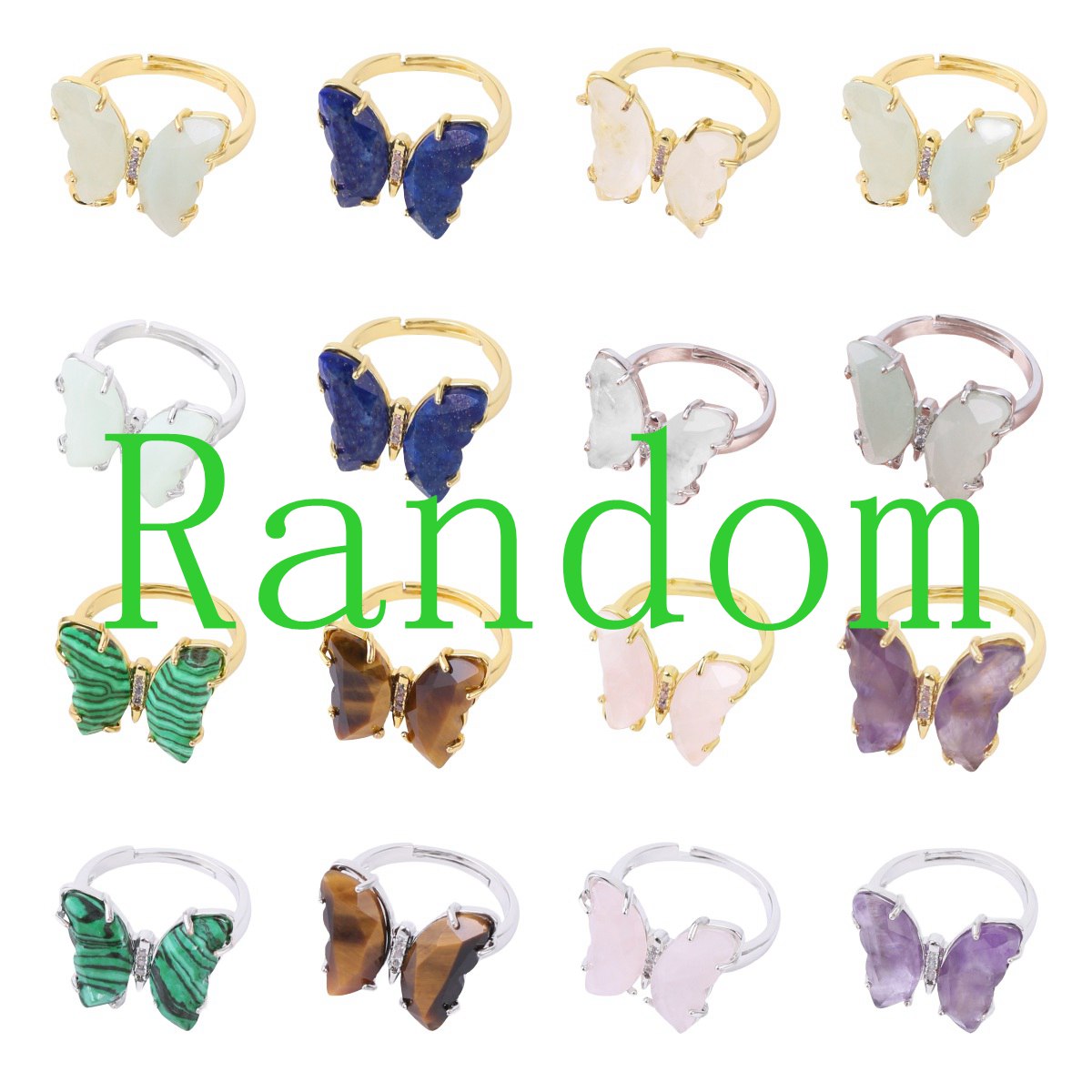 Natural Stone Butterfly Rings Moon Gemstone Jewelry For Women Anniversary Birthday Wedding Gift SR0162S