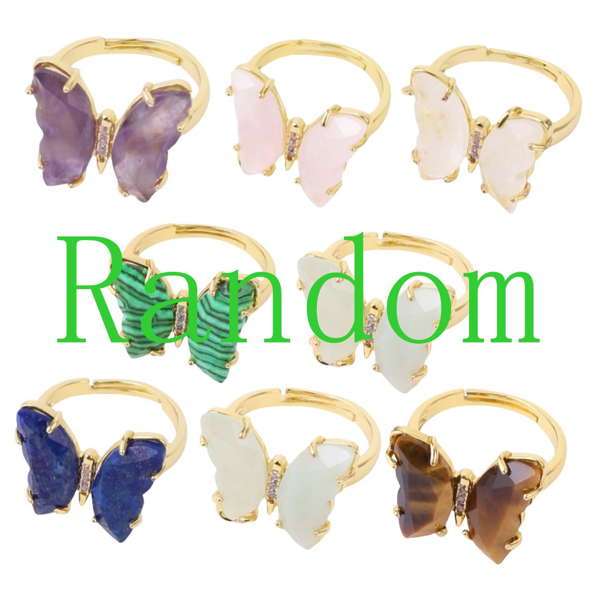 Natural Stone Butterfly Rings Moon Gemstone Jewelry For Women Anniversary Birthday Wedding Gift SR0162S