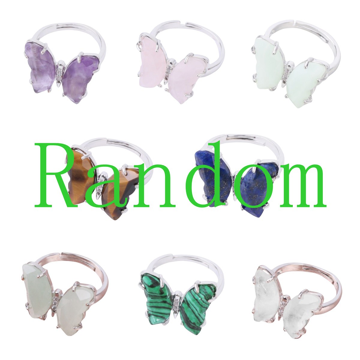 Natural Stone Butterfly Rings Moon Gemstone Jewelry For Women Anniversary Birthday Wedding Gift SR0162S