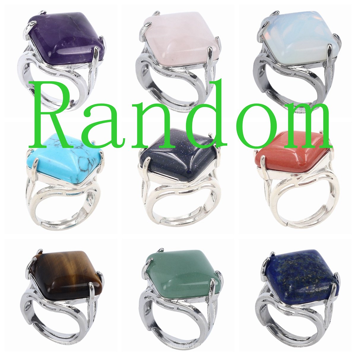 Square Gemstone Ring for Women Girls Natural 16MM Cube Crystal Handmade Womens Statement Ring SR0164S