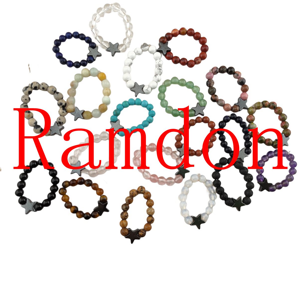 Natural Stone 4MM Round Beads Hematite Stars Stretch Rings SR0169B