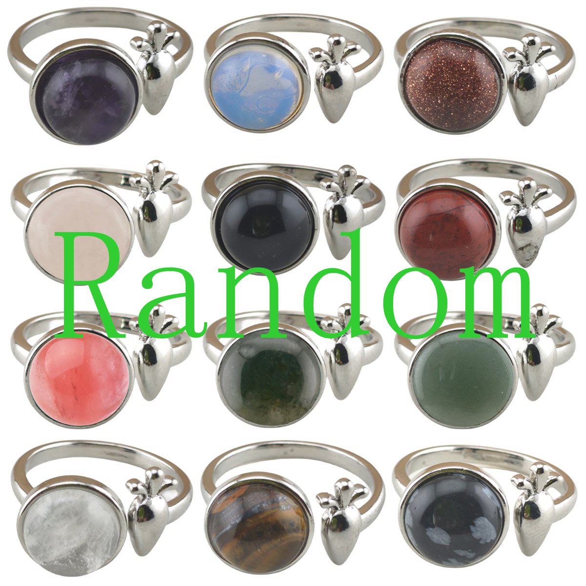 Silver Carrot Stone Rings for Women Men Adjustable 10MM Round Gemstone CAB SR0173S