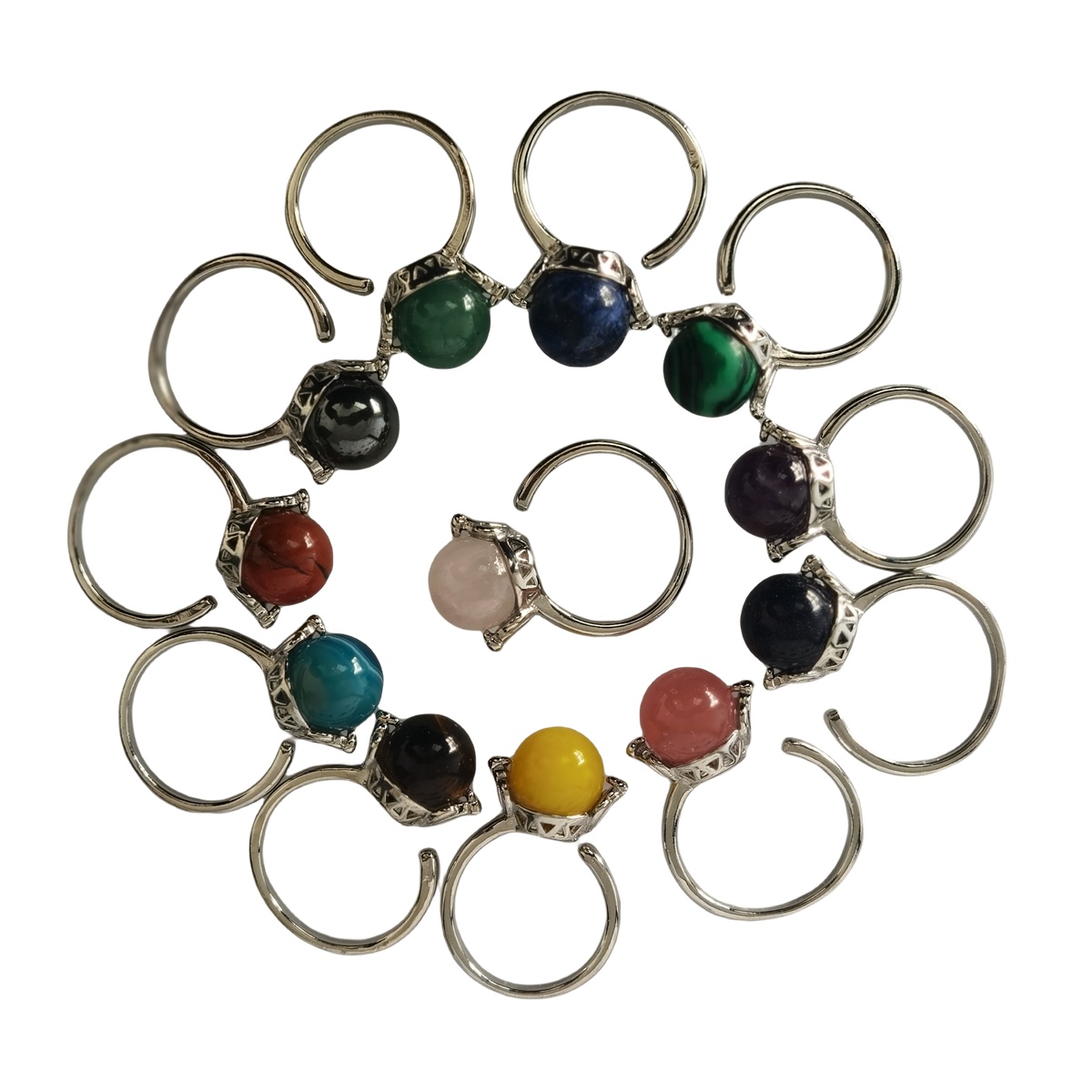 Silver Women 10MM Stone Balls Rings Adjustable SR0190S