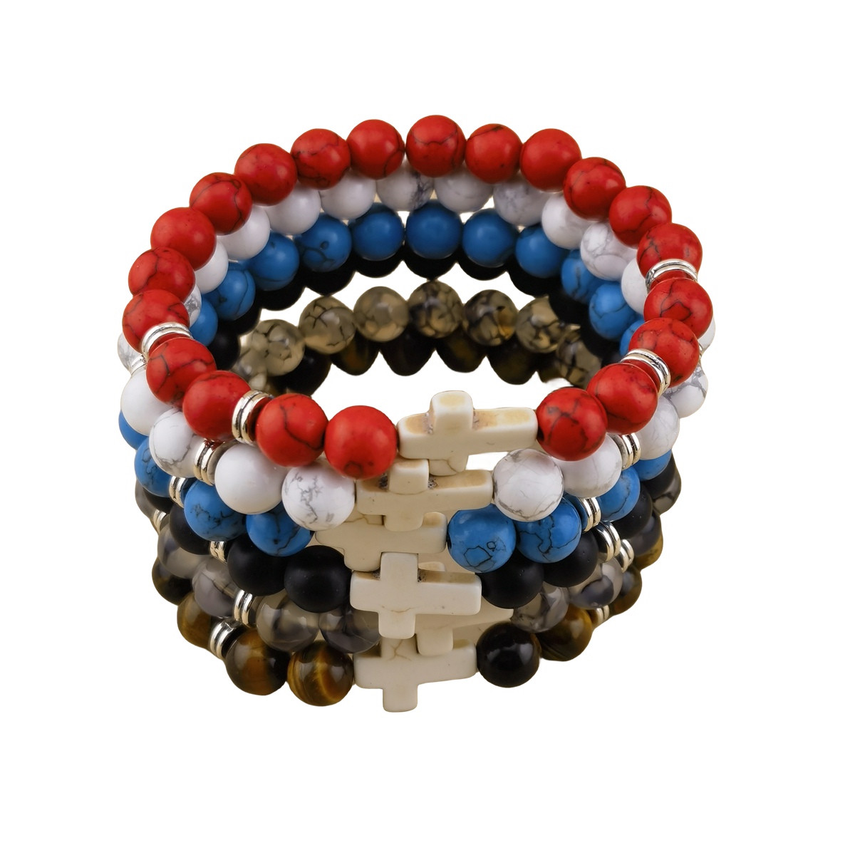 Natural Gemstone Cross Stretch Bracelets for Women Men 8MM Semi Preicous Stone Beads