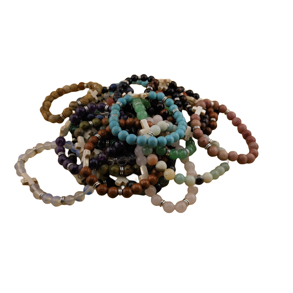 Natural Gemstone Cross Stretch Bracelets for Women Men 8MM Semi Preicous Stone Beads