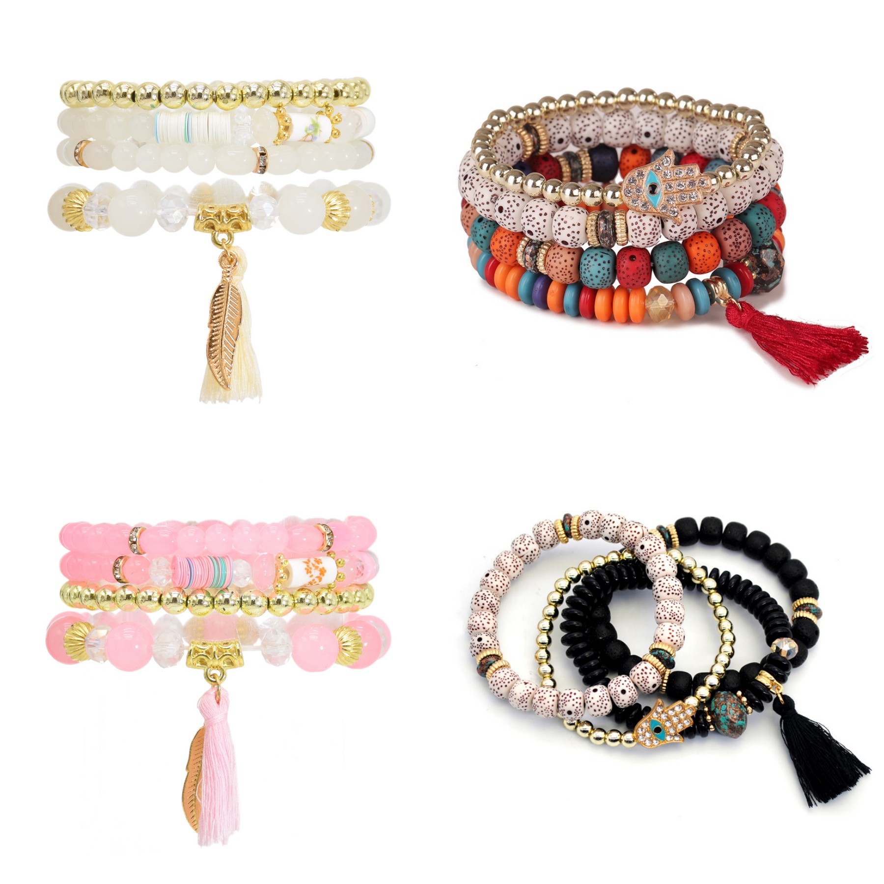 Multilayered Bohemian Stackable Bead Stretch Set Bracelets for Women Girls