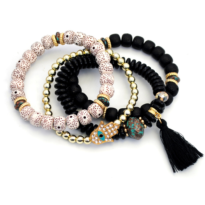 Multilayered Bohemian Stackable Bead Stretch Set Bracelets for Women Girls