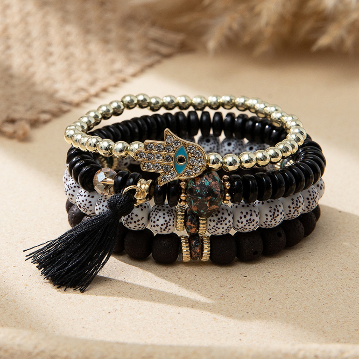 Multilayered Bohemian Stackable Bead Stretch Set Bracelets for Women Girls