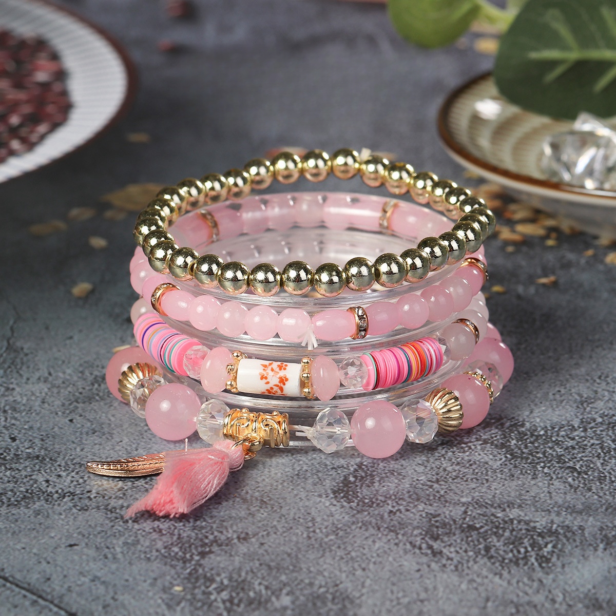 Multilayered Bohemian Stackable Bead Stretch Set Bracelets for Women Girls