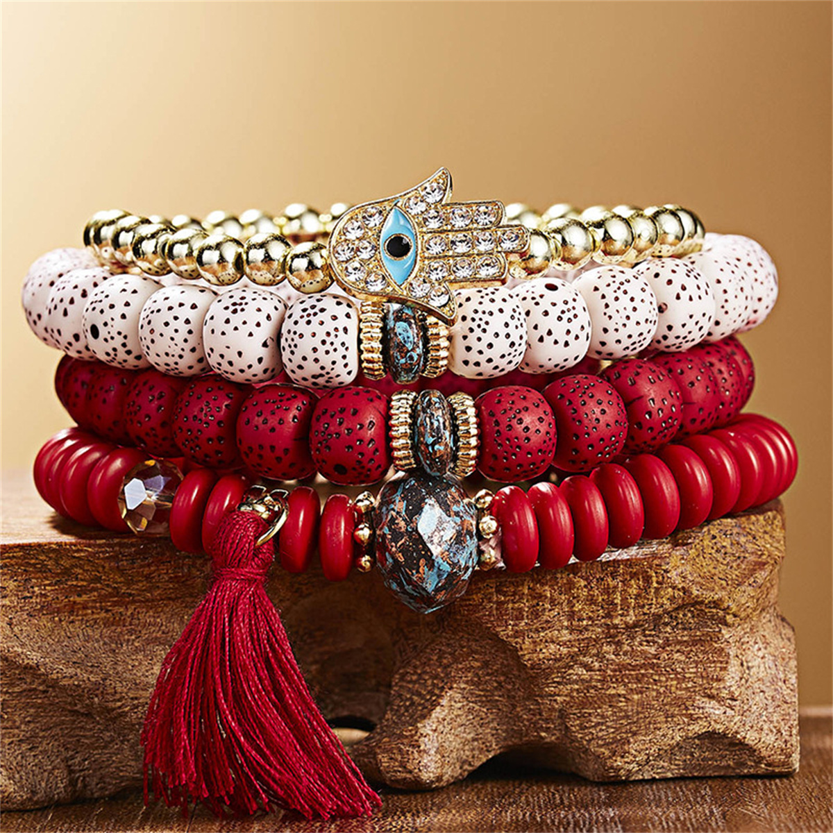 Multilayered Bohemian Stackable Bead Stretch Set Bracelets for Women Girls