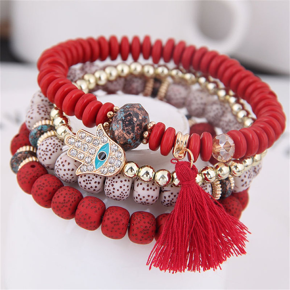 Multilayered Bohemian Stackable Bead Stretch Set Bracelets for Women Girls