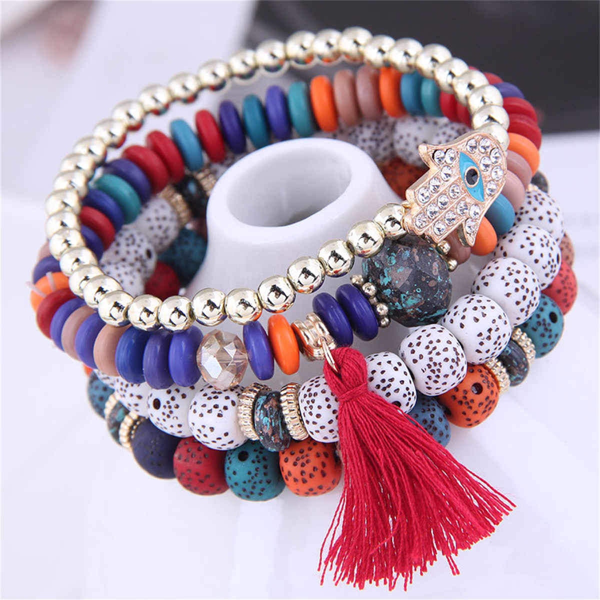 Multilayered Bohemian Stackable Bead Stretch Set Bracelets for Women Girls