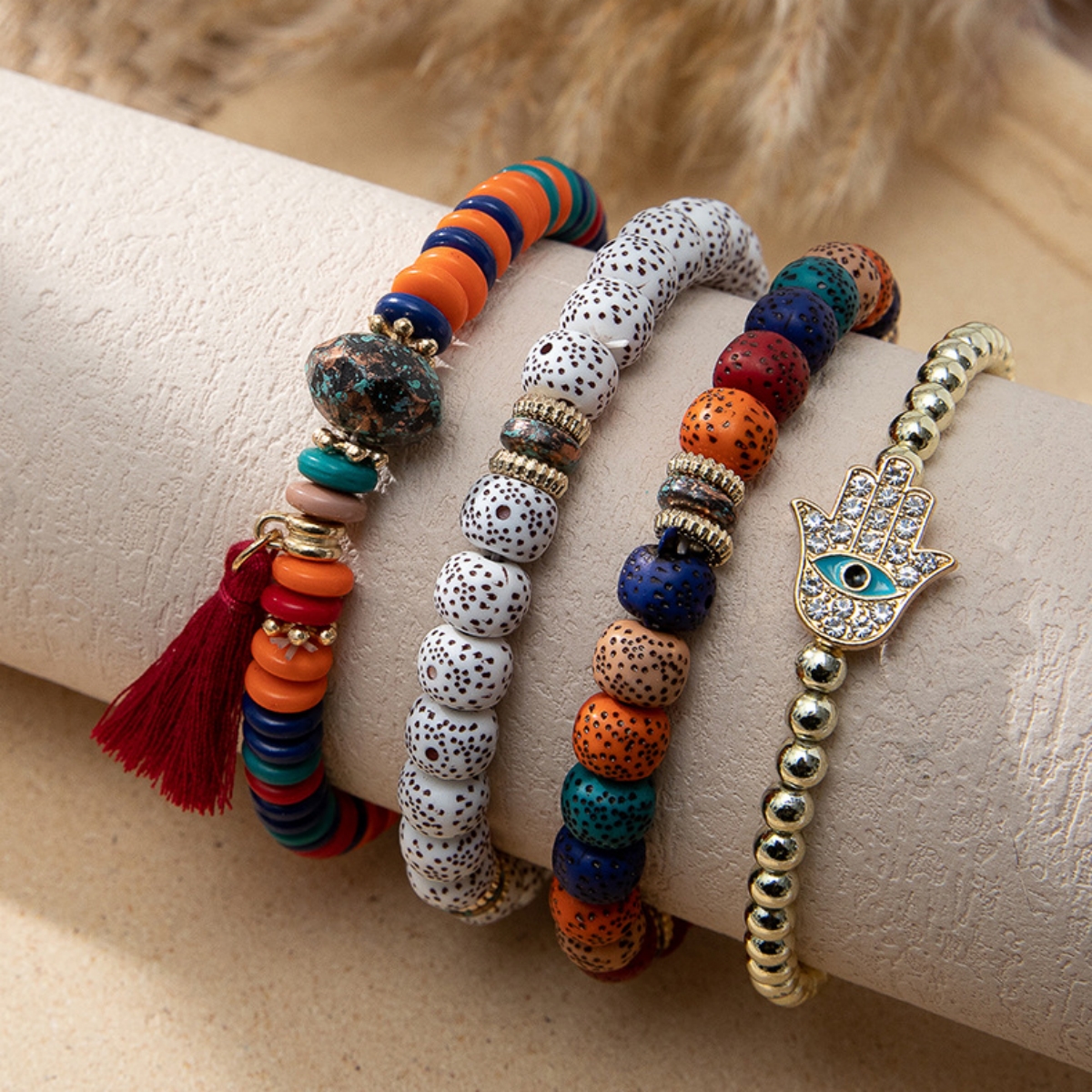 Multilayered Bohemian Stackable Bead Stretch Set Bracelets for Women Girls