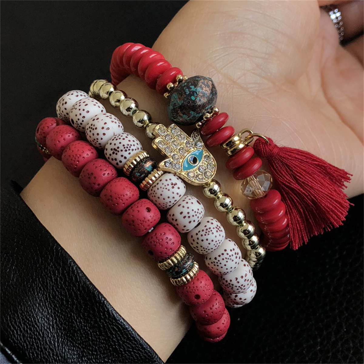Multilayered Bohemian Stackable Bead Stretch Set Bracelets for Women Girls