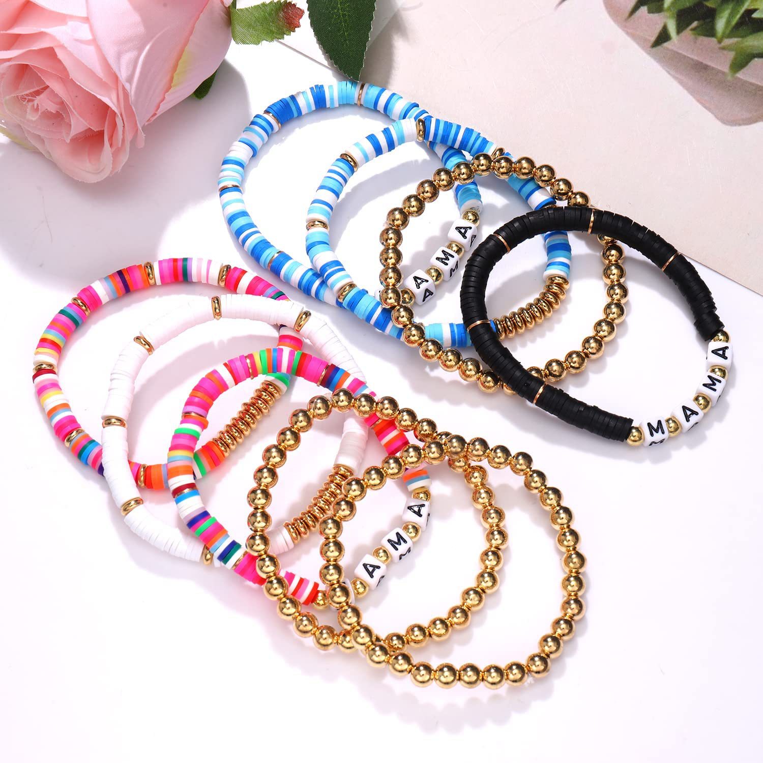 8PCS/SET Multilayered Bohemian Stackable Bead Stretch Set Bracelets for Women Girls