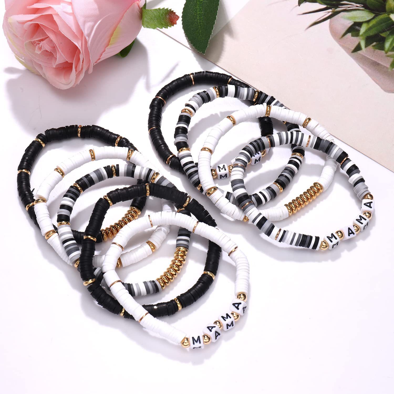 8PCS/SET Multilayered Bohemian Stackable Bead Stretch Set Bracelets for Women Girls