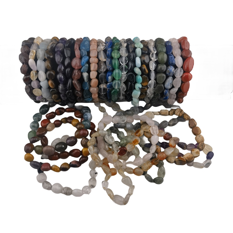 Healing Crystal Bracelets for Women Men Irregular Tumbled Stone Beaded Stretch Bracelet Semi-precious Gemstone Beads 8-12MM