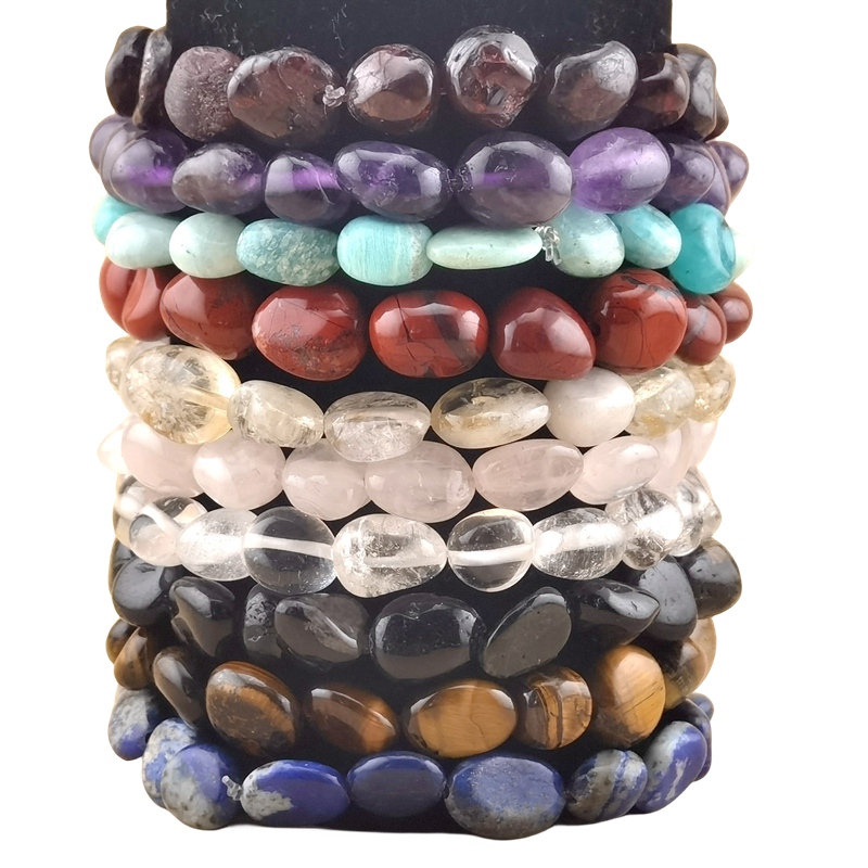 Healing Crystal Bracelets for Women Men Irregular Tumbled Stone Beaded Stretch Bracelet Semi-precious Gemstone Beads 8-12MM