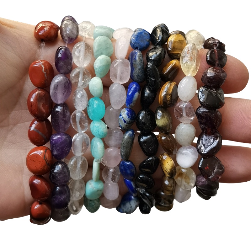 Healing Crystal Bracelets for Women Men Irregular Tumbled Stone Beaded Stretch Bracelet Semi-precious Gemstone Beads 8-12MM