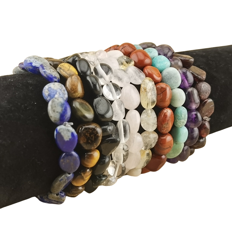 Healing Crystal Bracelets for Women Men Irregular Tumbled Stone Beaded Stretch Bracelet Semi-precious Gemstone Beads 8-12MM