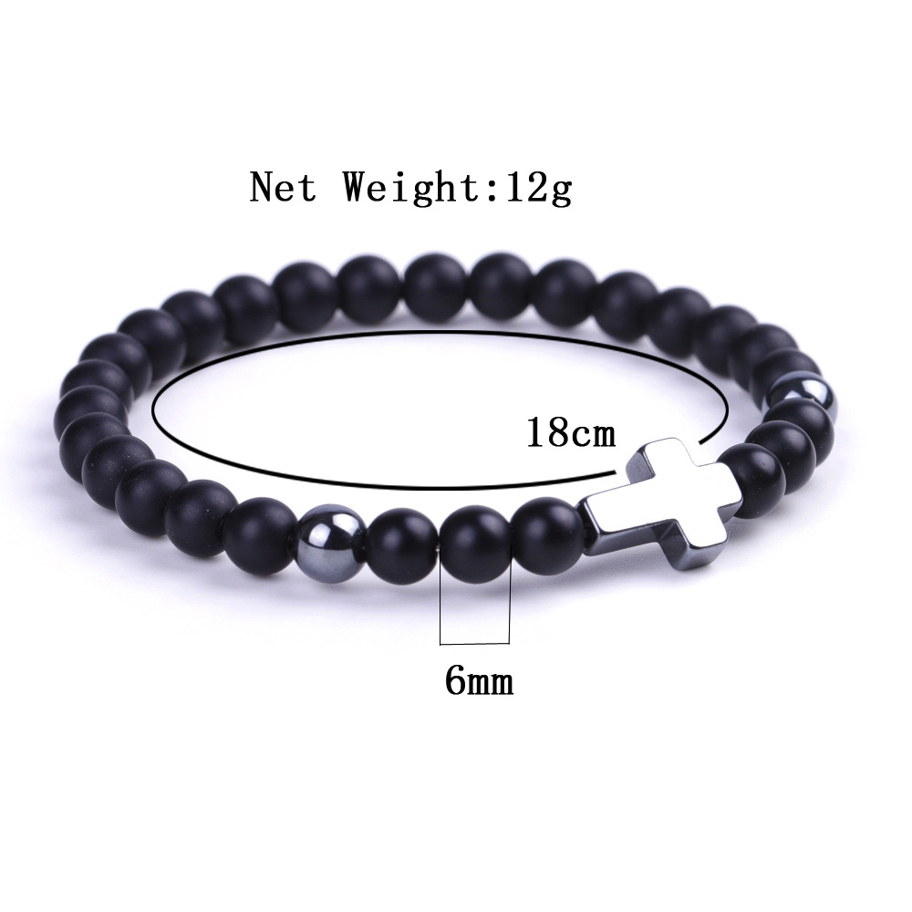 Hematite Cross 6MM Gemstone Beads Stretch Bracelets 