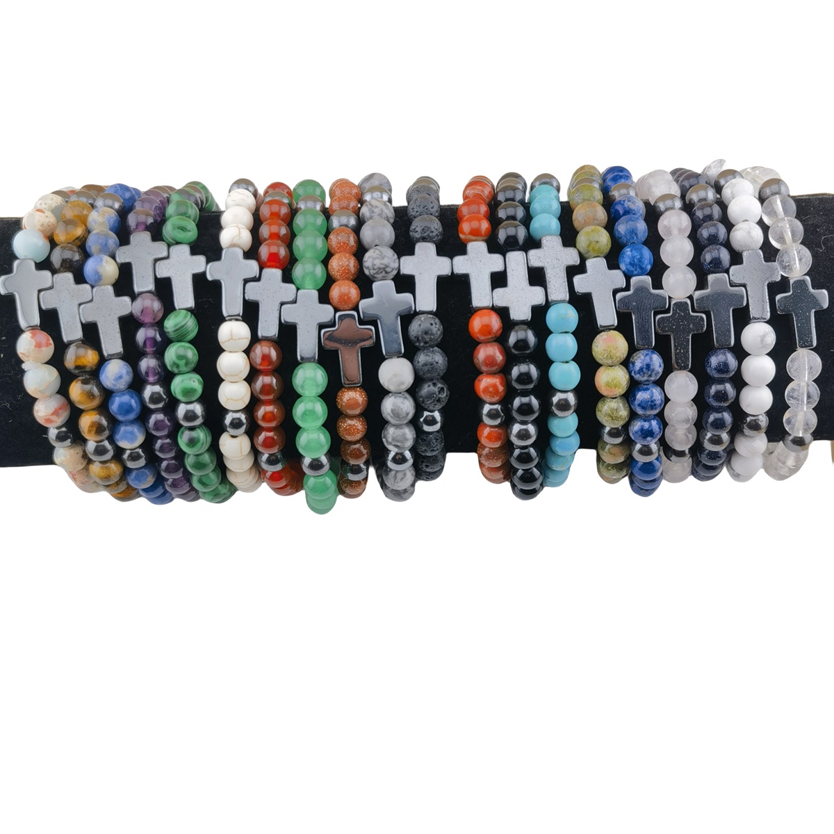 Hematite Cross 6MM Gemstone Beads Stretch Bracelets