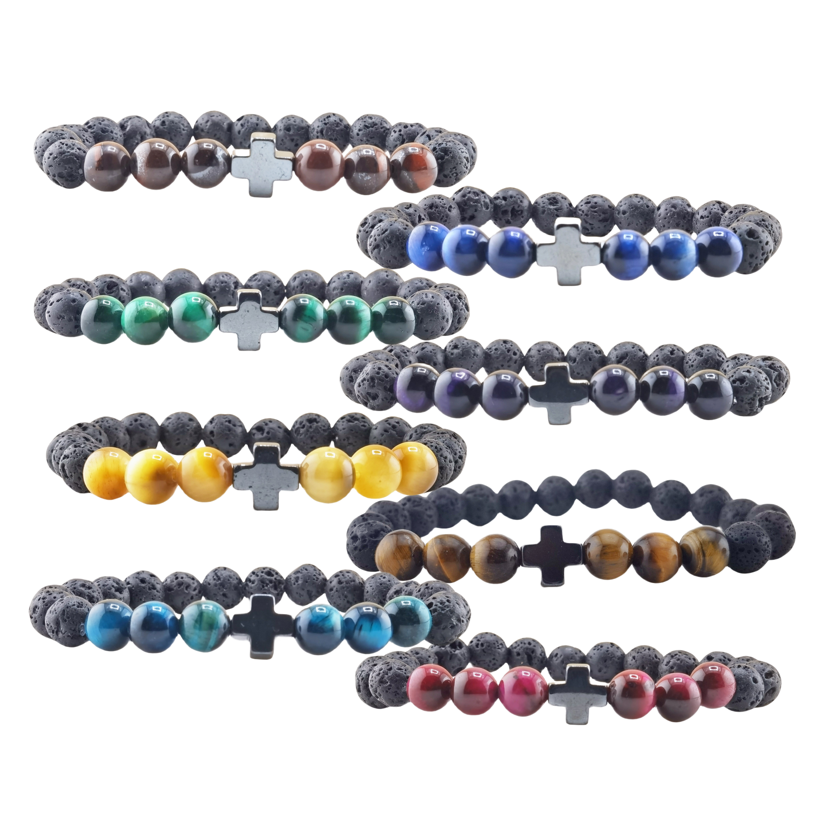 8MM Lava Stone Cross Stone Stretch Bracelet