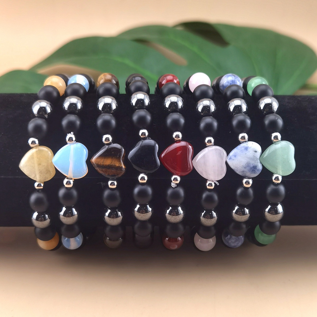 Healing Chakra Heart Stone Bracelet 8mm Beads Stretch Bangle Jewelry for Women