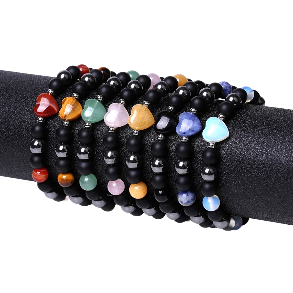 Healing Chakra Heart Stone Bracelet 8mm Beads Stretch Bangle Jewelry for Women
