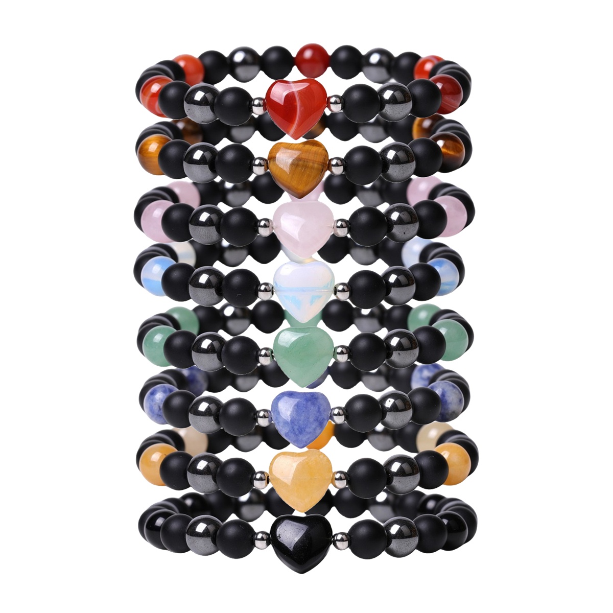 Healing Chakra Heart Stone Bracelet 8mm Beads Stretch Bangle Jewelry for Women