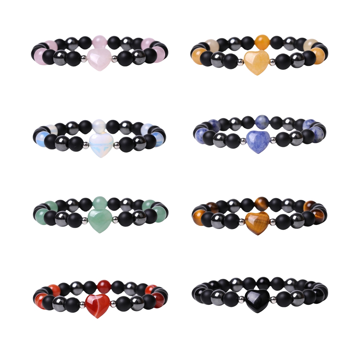 Healing Chakra Heart Stone Bracelet 8mm Beads Stretch Bangle Jewelry for Women