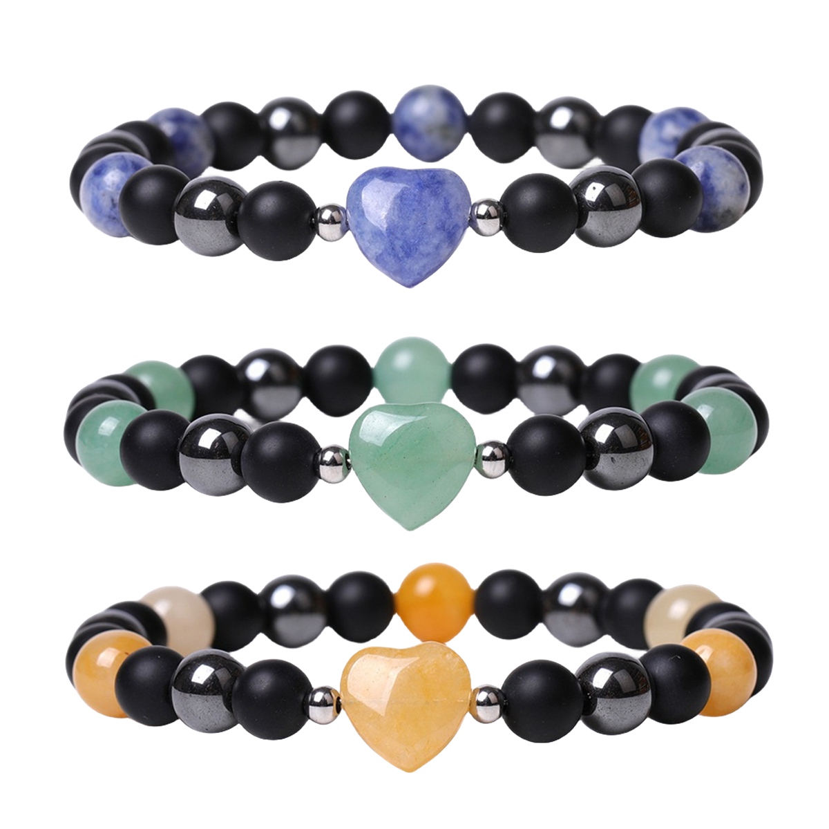 Healing Chakra Heart Stone Bracelet 8mm Beads Stretch Bangle Jewelry for Women